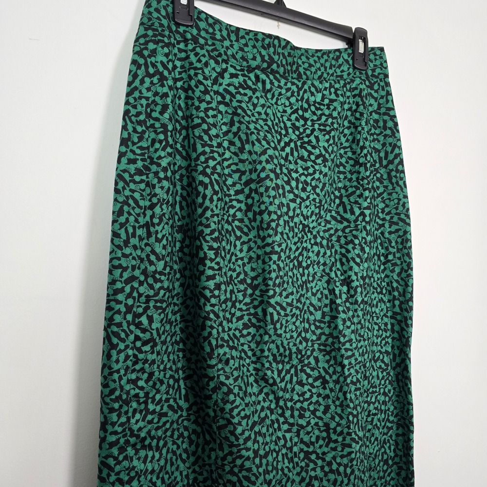 Ann Tjian for Kenar Pencil Skirt Women 12 Green Black LinenAbstract Vintage chic - Picture 3 of 9